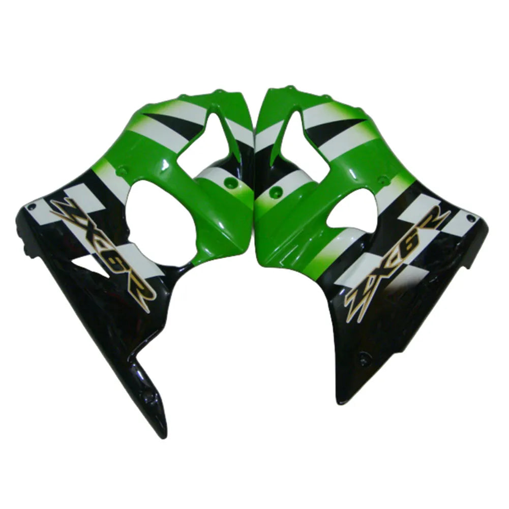 Kawasaki ZX-6R / 636 2000-2002 Green, White, and Black tail section fairing detail view 2