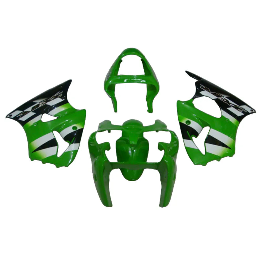 Kawasaki ZX-6R / 636 2000-2002 Green, White, and Black fairing kit front view