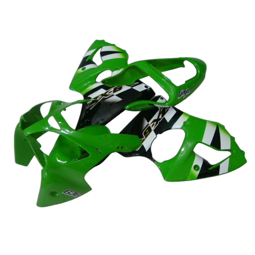 Kawasaki ZX-6R / 636 2000-2002 Green, White, and Black tail section fairing side view