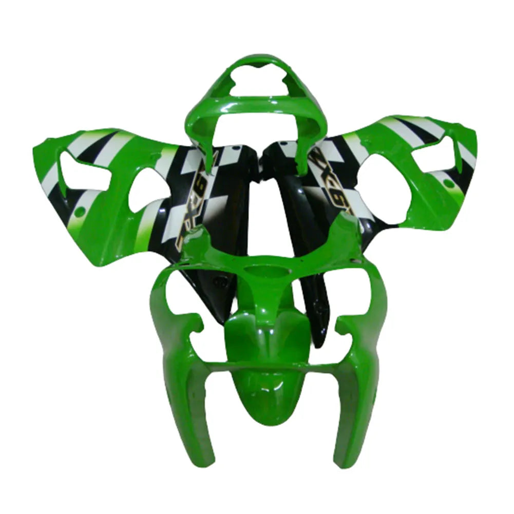 Kawasaki ZX-6R / 636 2000-2002 Green, White, and Black tail section fairing rear view