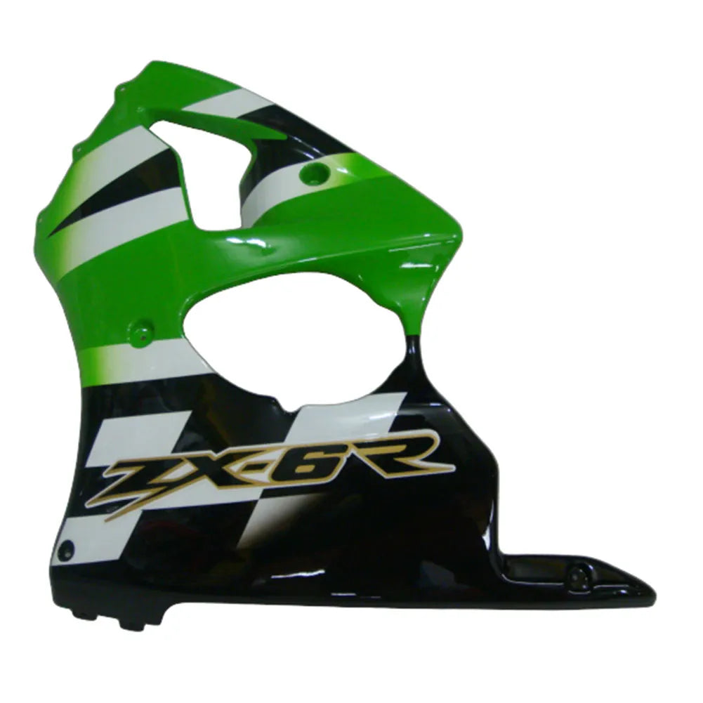 Kawasaki ZX-6R / 636 2000-2002 Green, White, and Black tail section fairing detail view 3