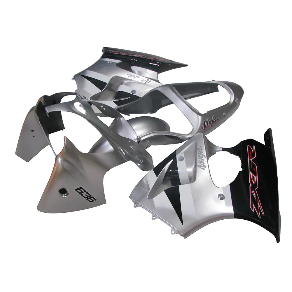 Kawasaki ZX-6R / 636 2000-2002 Silver and Black fairing kit left side view
