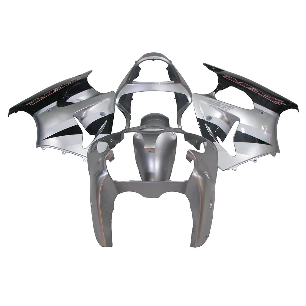 Kawasaki ZX-6R / 636 2000-2002 Silver and Black fairing kit front view