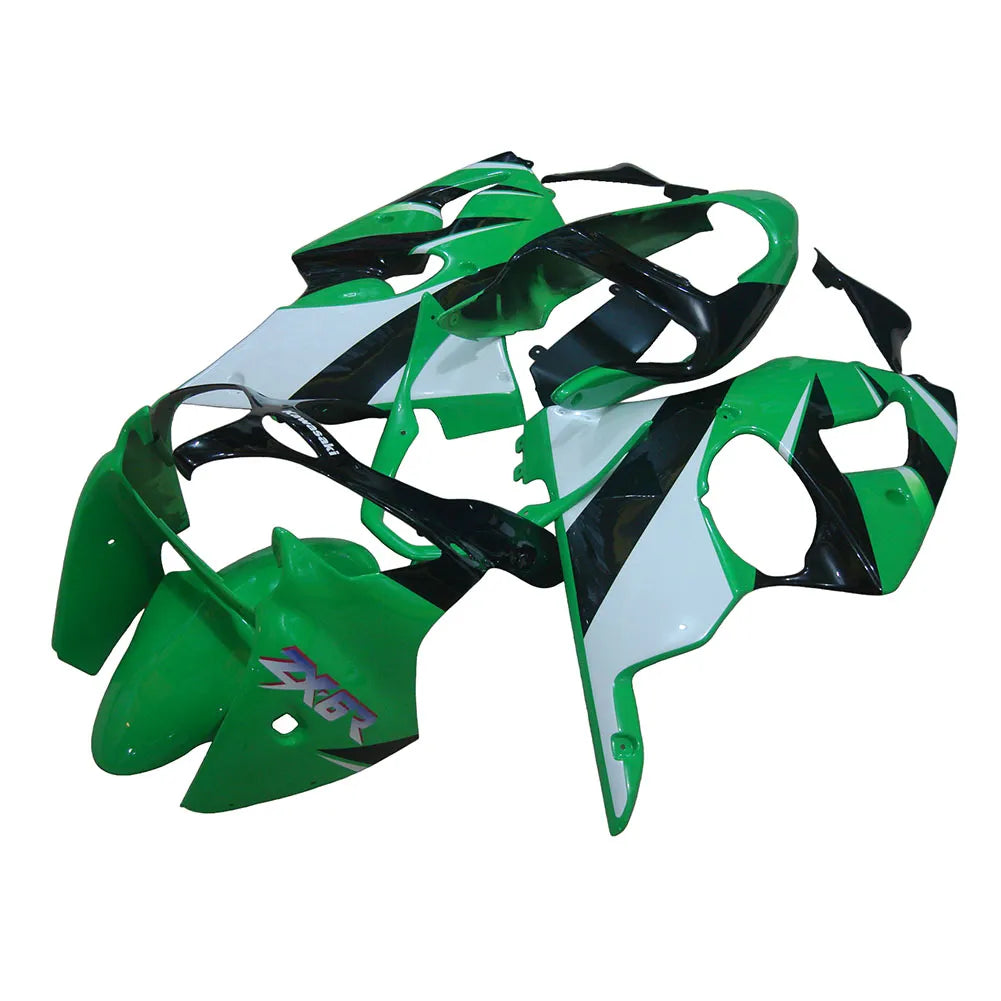 Kawasaki ZX-6R / 636 2000-2002 Green, Black, and White OEM Style fairing kit detail detail view 2