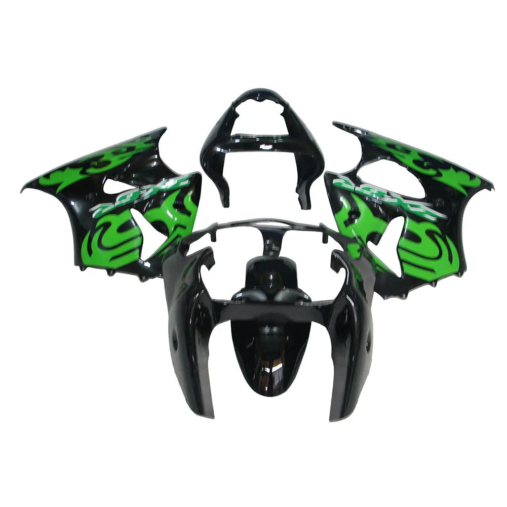 Kawasaki ZX-6R / 636 2000-2002 Green and Black without Logos full fairing kit set view