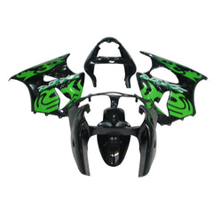Kawasaki ZX-6R / 636 2000-2002 Green and Black without Logos full fairing kit set view