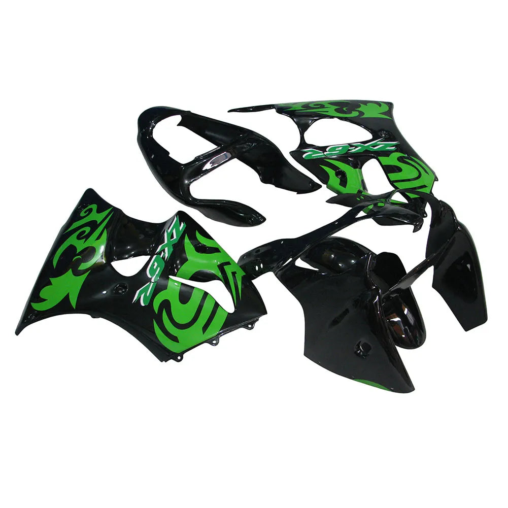 Kawasaki ZX-6R / 636 2000-2002 Green and Black without Logos fairing kit front view