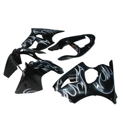 Kawasaki ZX-6R / 636 2000-2002 Silver, Black, and Flame full fairing kit set view
