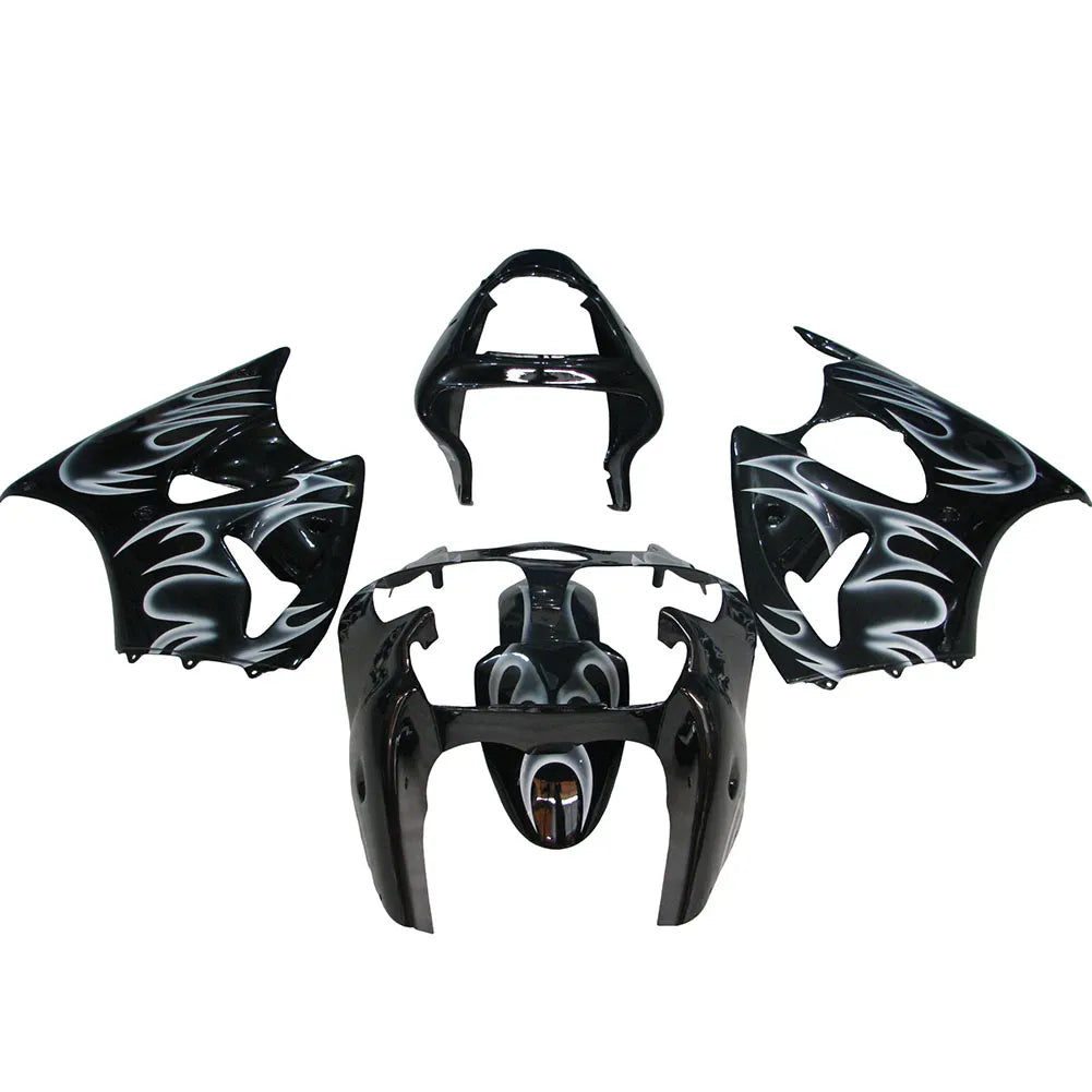 Kawasaki ZX-6R / 636 2000-2002 Silver, Black, and Flame fairing kit front view