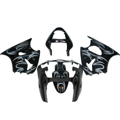 Kawasaki ZX-6R / 636 2000-2002 Silver, Black, and Flame fairing kit front view
