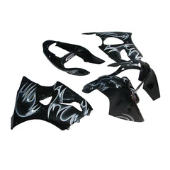 Kawasaki ZX-6R / 636 2000-2002 Silver, Black, and Flame fairing kit left side view