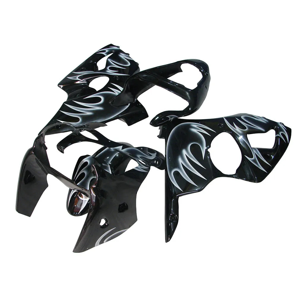 Kawasaki ZX-6R / 636 2000-2002 Silver, Black, and Flame tail section fairing rear view