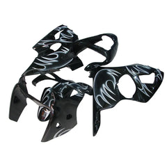 Kawasaki ZX-6R / 636 2000-2002 Silver, Black, and Flame tail section fairing rear view