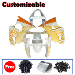 Kawasaki ZX-6R / 636 2000-2002 Orange, White, and Flame Fairing Kit