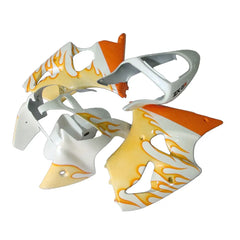 Kawasaki ZX-6R / 636 2000-2002 Orange, White, and Flame full fairing kit set view