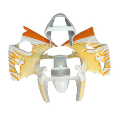 Kawasaki ZX-6R / 636 2000-2002 Orange, White, and Flame fairing kit front view