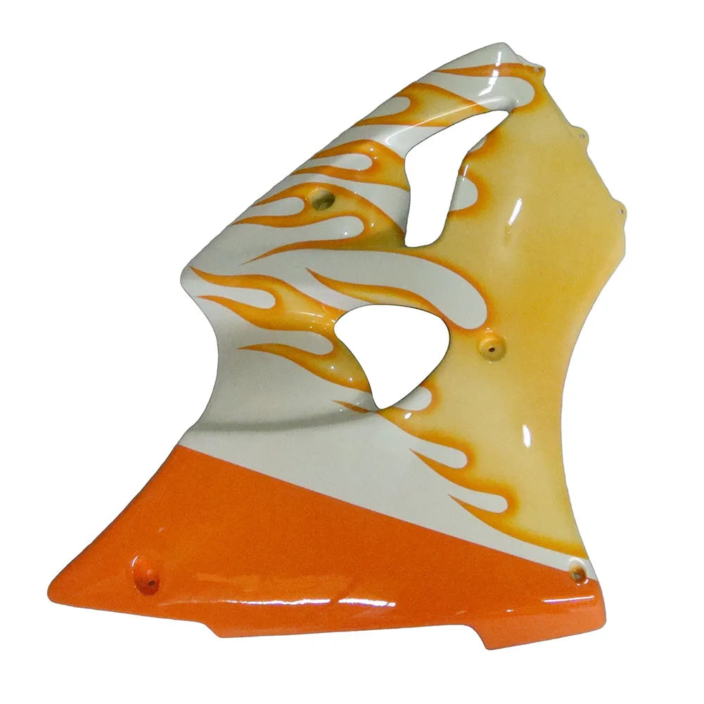 Kawasaki ZX-6R / 636 2000-2002 Orange, White, and Flame tail section fairing rear view