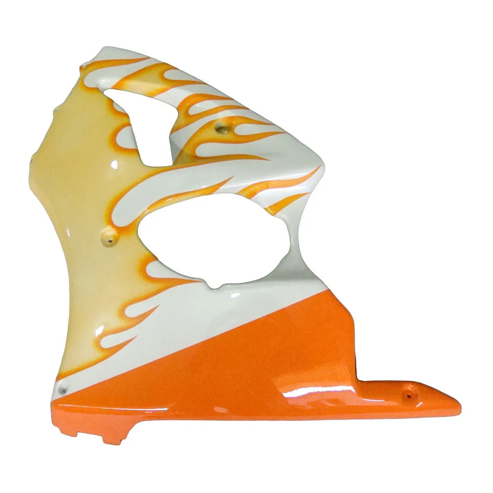 Kawasaki ZX-6R / 636 2000-2002 Orange, White, and Flame tail section fairing side view