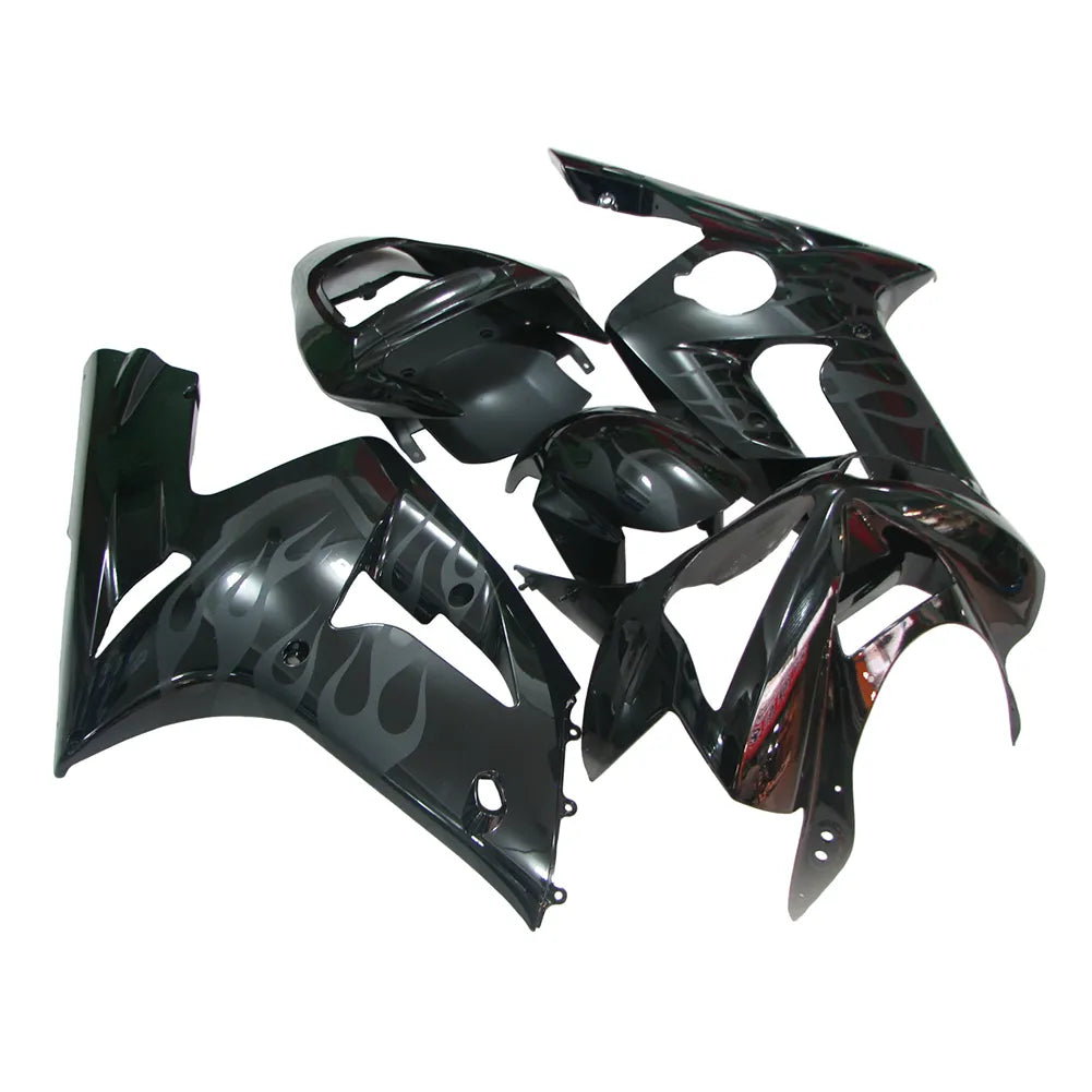 Kawasaki ZX-6R / 636 2003-2004 Gloss Black Matte Flame fairing kit left side view