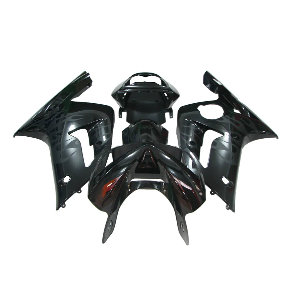 Kawasaki ZX-6R / 636 2003-2004 Gloss Black Matte Flame fairing kit front view