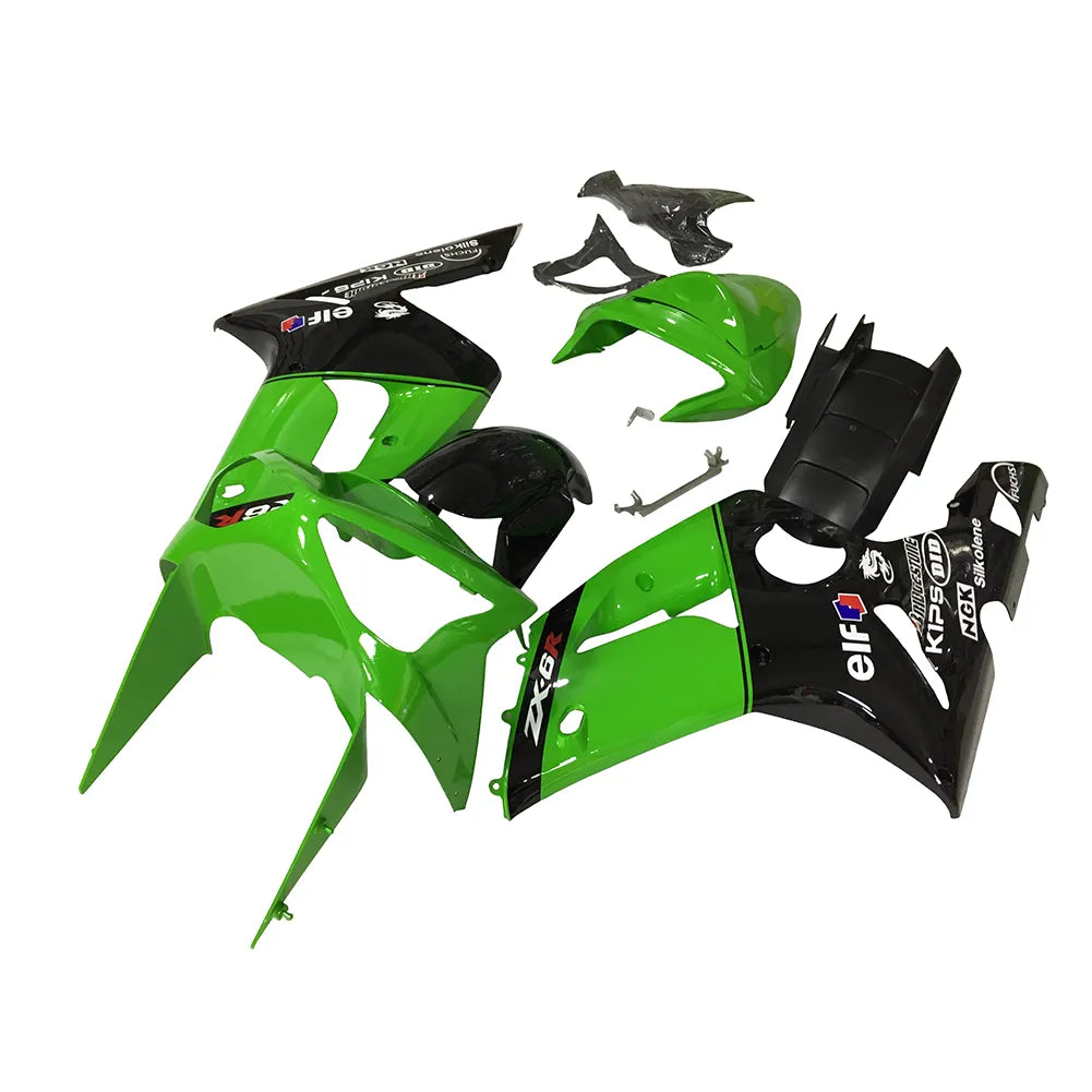 Kawasaki ZX-6R / 636 2003-2004 Green and Black without Logos fairing kit left side view