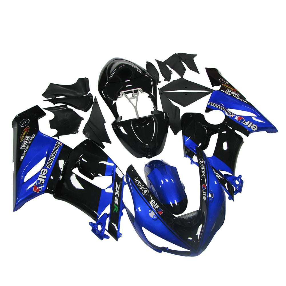 Kawasaki ZX-6R / 636 2005-2006 Blue and Black B fairing kit left side view