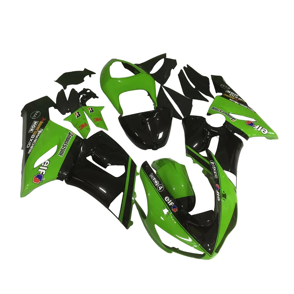 Kawasaki ZX-6R / 636 2005-2006 Green and Black without Logos fairing kit front view