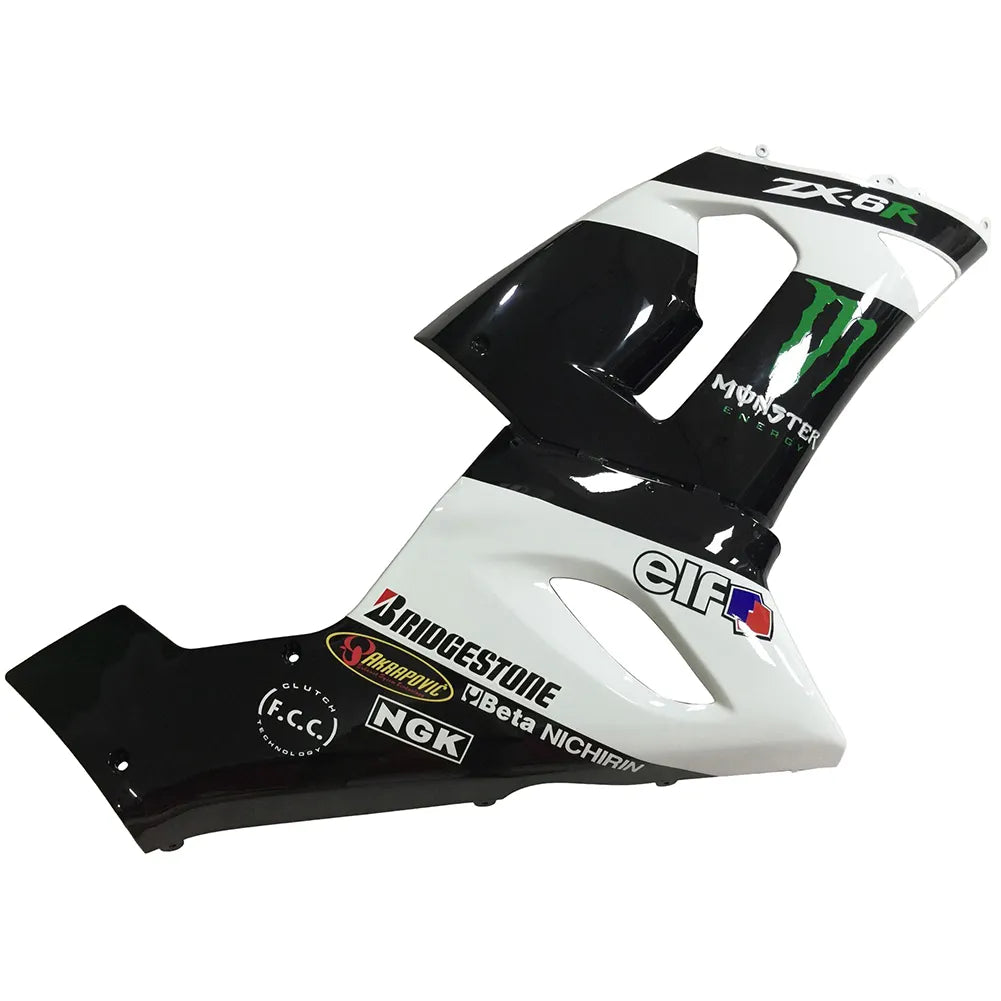 Kawasaki ZX-6R / 636 2005-2006 Black, White, and Green Monster Edition without Logos tail section fairing side view