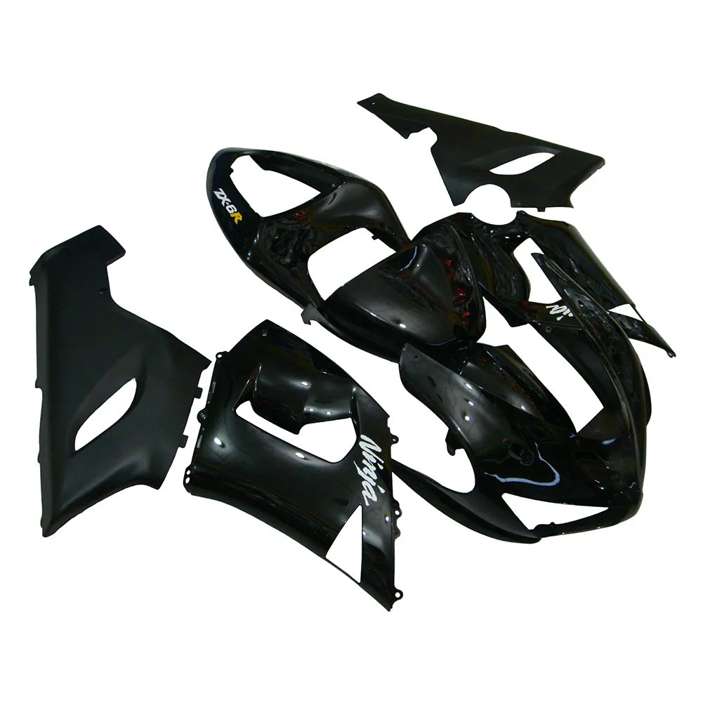 Kawasaki ZX-6R / 636 2005-2006 Lower Cowl Matte Black Decal Style full fairing kit set view