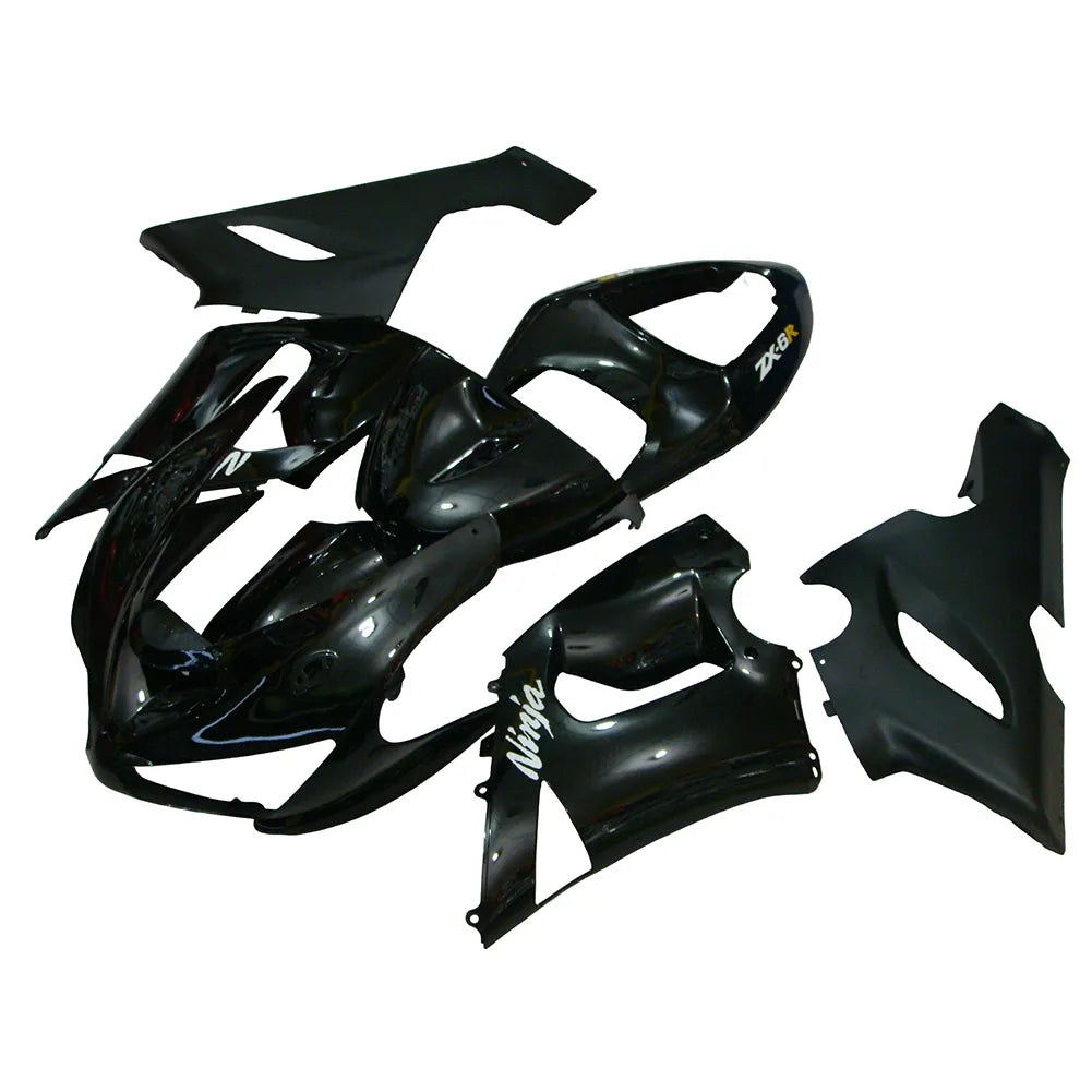 Kawasaki ZX-6R / 636 2005-2006 Lower Cowl Matte Black Decal Style fairing kit left side view