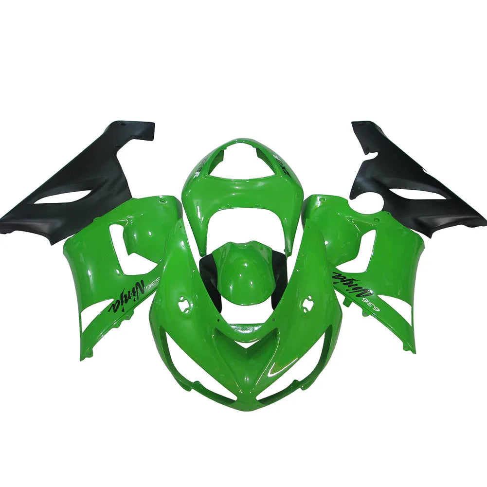 Kawasaki ZX-6R / 636 2005-2006 Matte Black and Green Lettered fairing kit front view