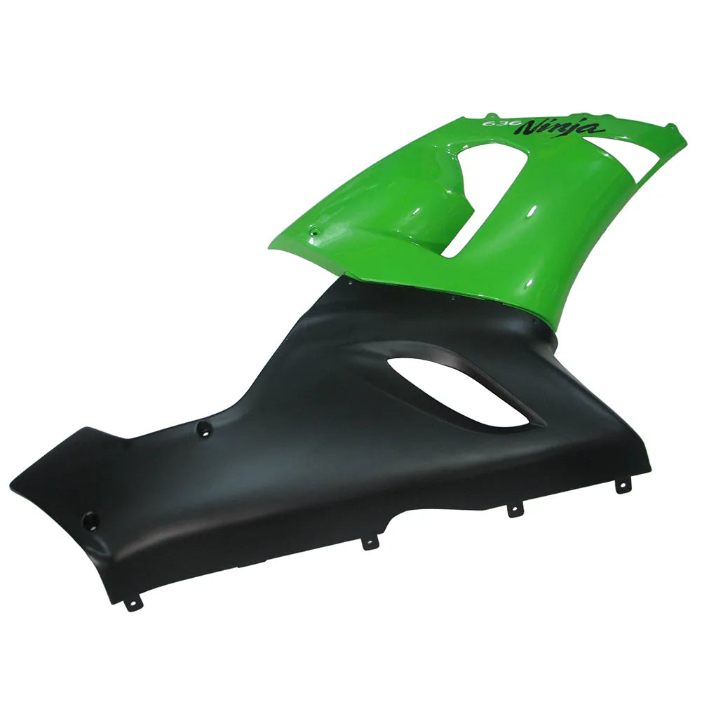 Kawasaki ZX-6R / 636 2005-2006 Matte Black and Green Lettered tail section fairing side view