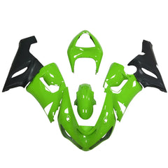 Kawasaki ZX-6R / 636 2005-2006 Matte Black and Green Unlettered full fairing kit set view