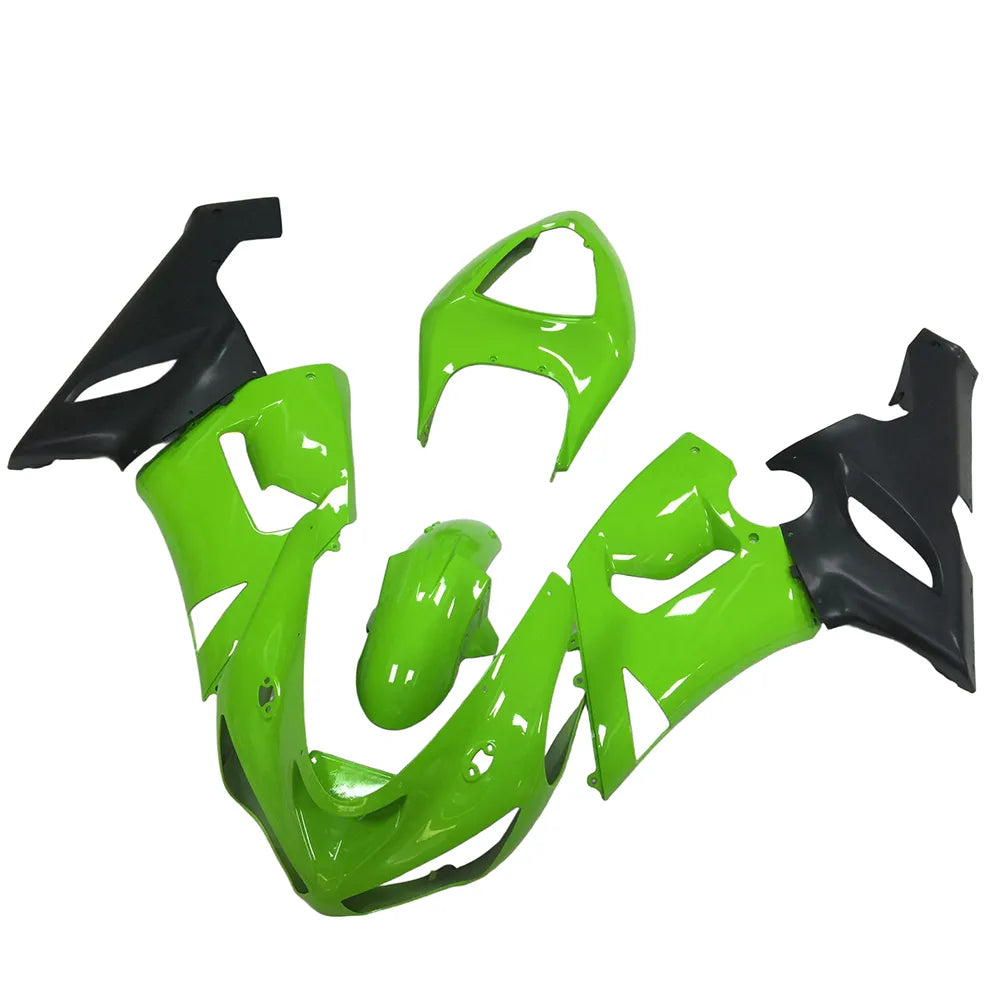 Kawasaki ZX-6R / 636 2005-2006 Matte Black and Green Unlettered fairing kit left side view