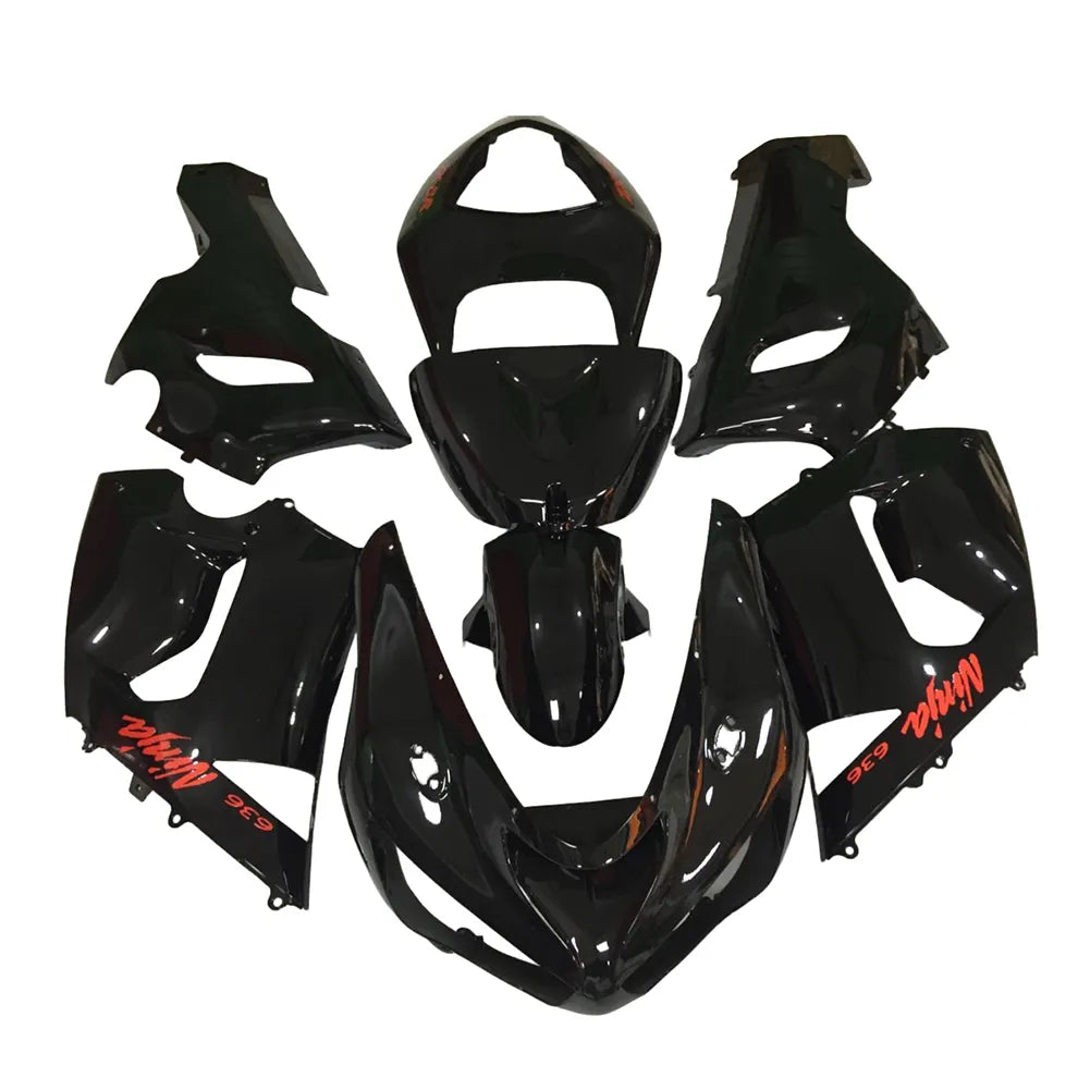 Kawasaki ZX-6R / 636 2005-2006 Gloss Black Lettered full fairing kit set view