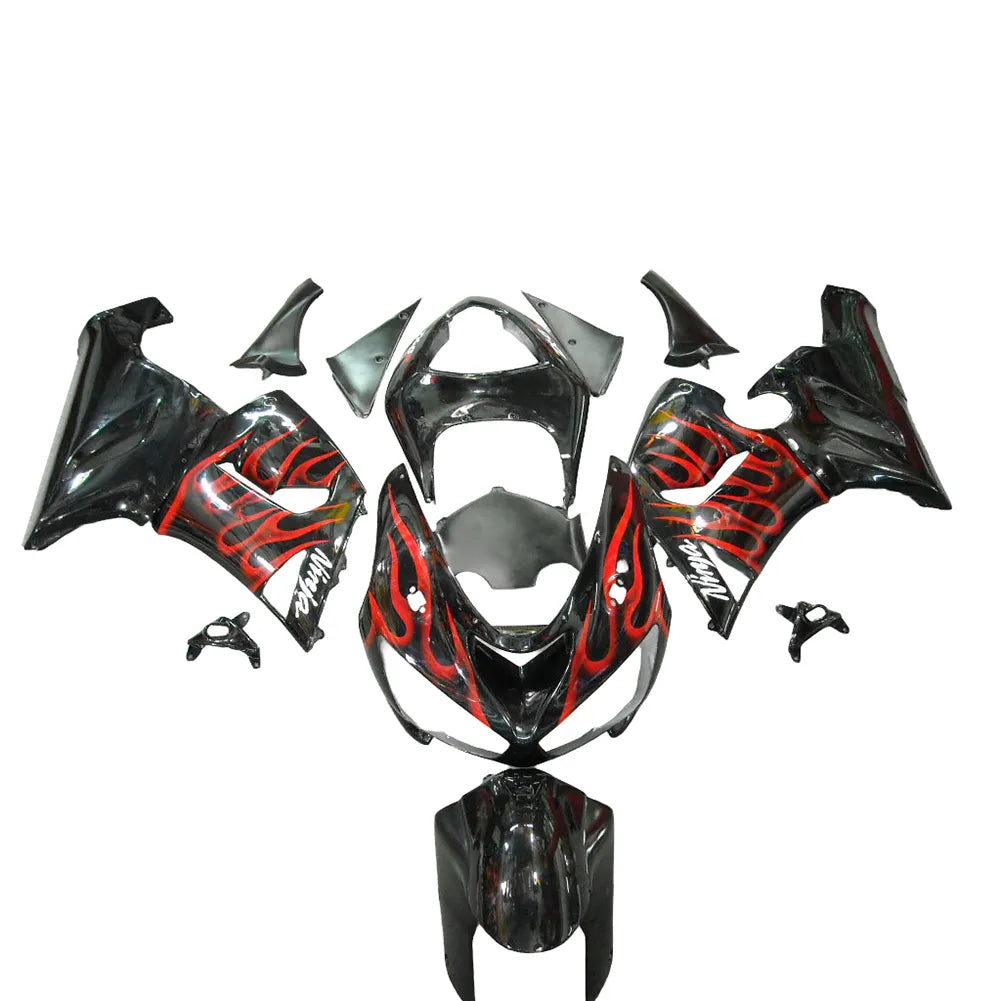 Kawasaki ZX-6R / 636 2005-2006 Red Flame Style full fairing kit set view