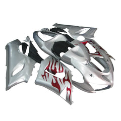 Kawasaki ZX-6R / 636 2005-2006 Red, Silver, and Flame Unlettered full fairing kit set view