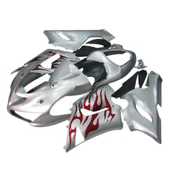 Kawasaki ZX-6R / 636 2005-2006 Red, Silver, and Flame Unlettered fairing kit left side view