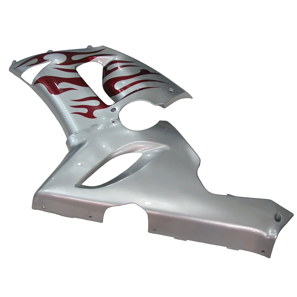 Kawasaki ZX-6R / 636 2005-2006 Red, Silver, and Flame Unlettered tail section fairing rear view