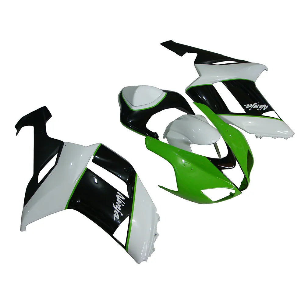 Kawasaki ZX-6R / 636 2007-2008 Green, White, and Black without Logos fairing kit front view