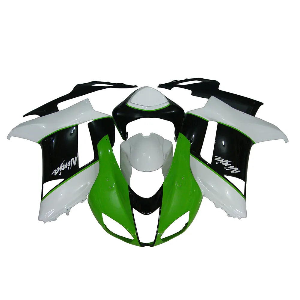 Kawasaki ZX-6R / 636 2007-2008 Green, White, and Black without Logos tail section fairing rear view