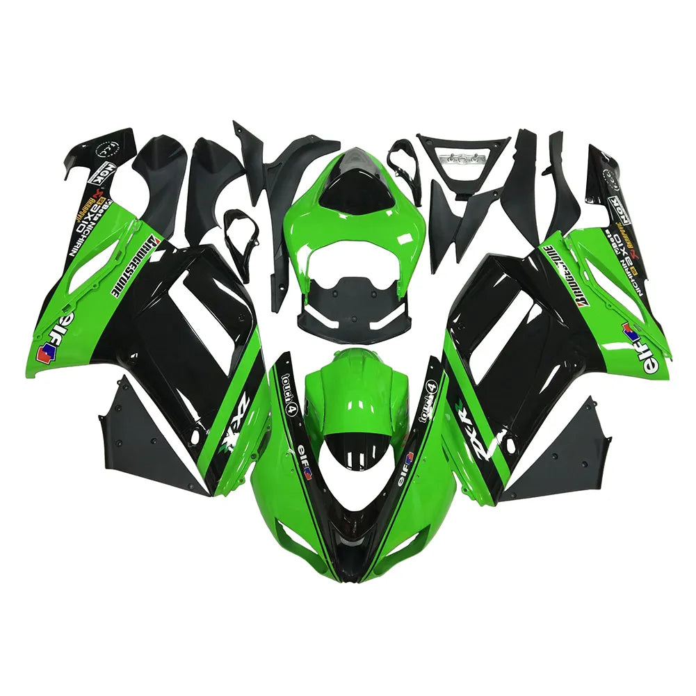 Kawasaki ZX-6R / 636 2007-2008 Green and Black A full fairing kit set view