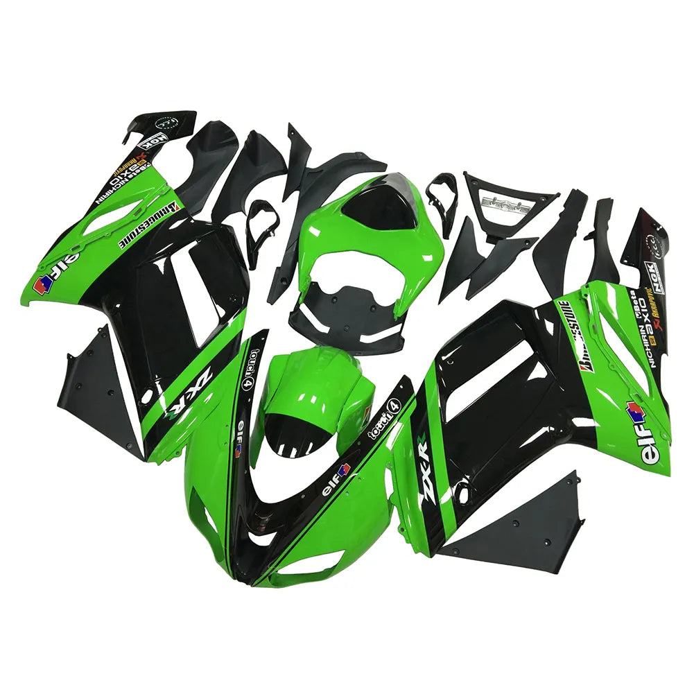Kawasaki ZX-6R / 636 2007-2008 Green and Black A fairing kit front view
