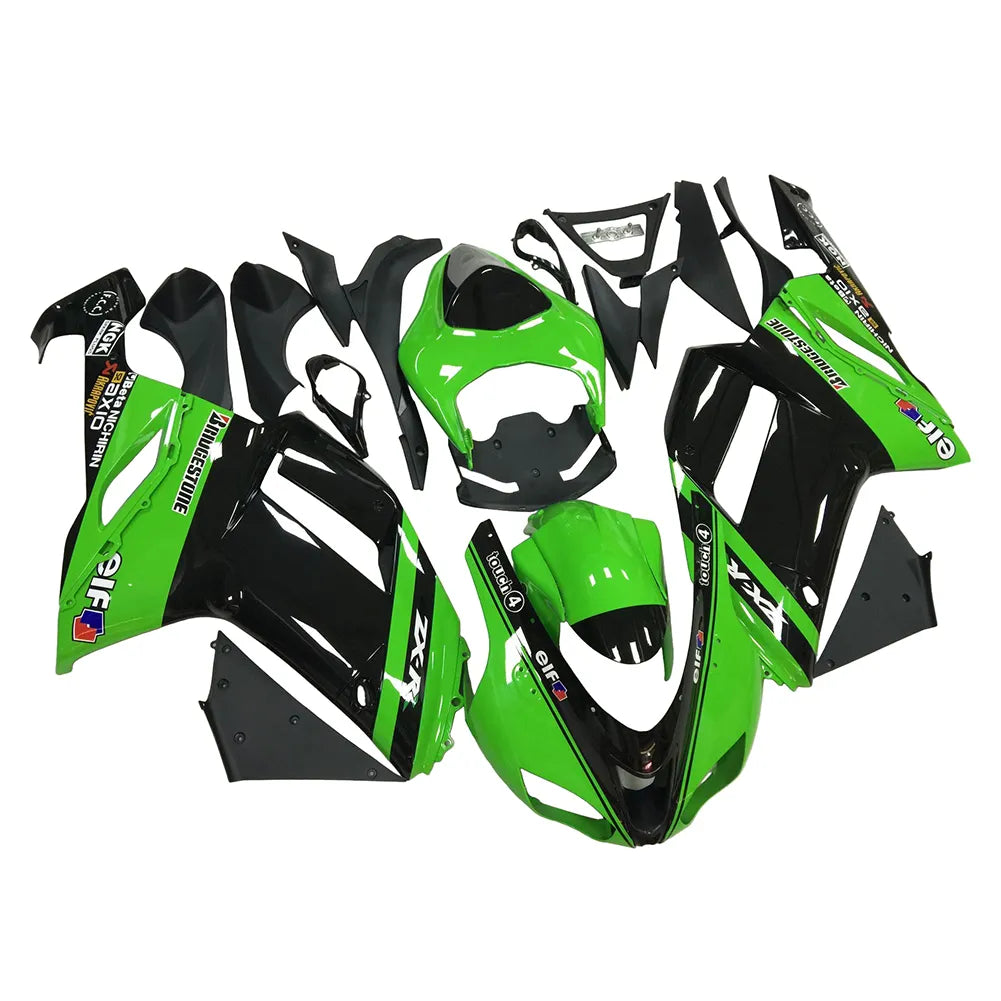 Kawasaki ZX-6R / 636 2007-2008 Green and Black A fairing kit left side view