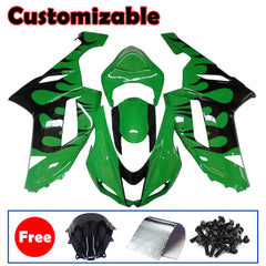 Kawasaki ZX-6R / 636 2007-2008 Green, Black, and Flame Fairing Kit