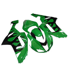 Kawasaki ZX-6R / 636 2007-2008 Green, Black, and Flame fairing kit front view