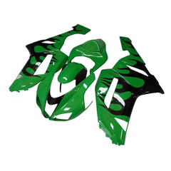 Kawasaki ZX-6R / 636 2007-2008 Green, Black, and Flame fairing kit left side view
