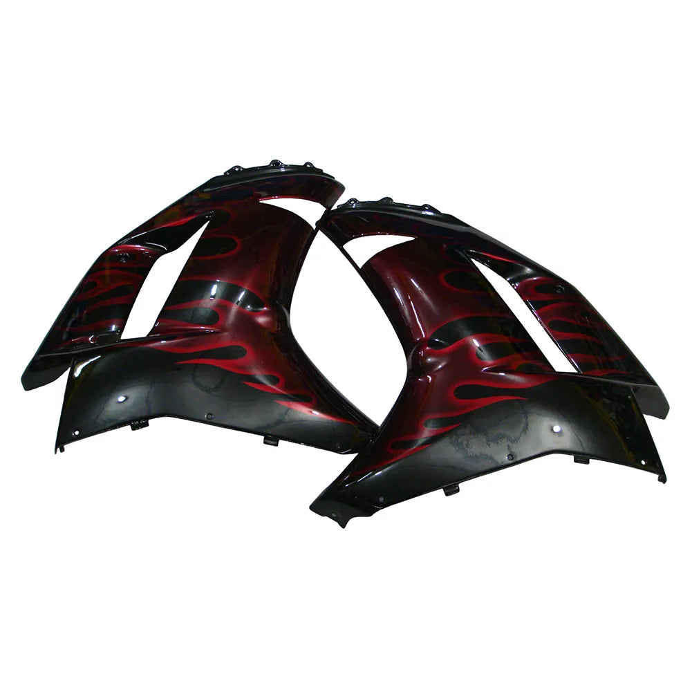Kawasaki ZX-6R / 636 2007-2008 Black and Red Flame A without Logos tail section fairing detail view 4