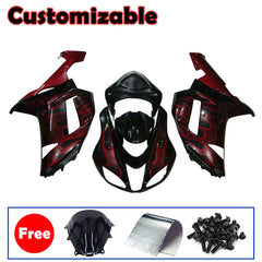 Kawasaki ZX-6R / 636 2007-2008 Black and Red Flame A Fairing Kit without Logos
