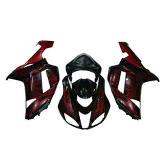 Kawasaki ZX-6R / 636 2007-2008 Black and Red Flame A without Logos full fairing kit set view